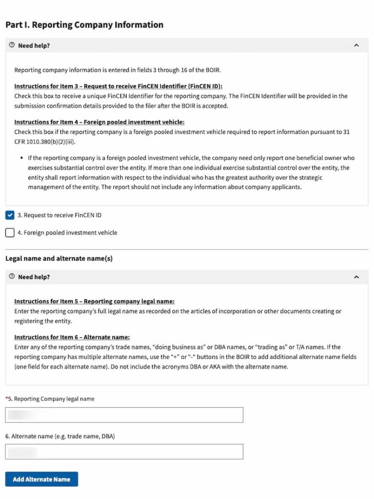 Enter key details about your company, such as legal name, any alternate names, tax ID, and formation jurisdiction. Accurate company information is critical for identification and future filings.