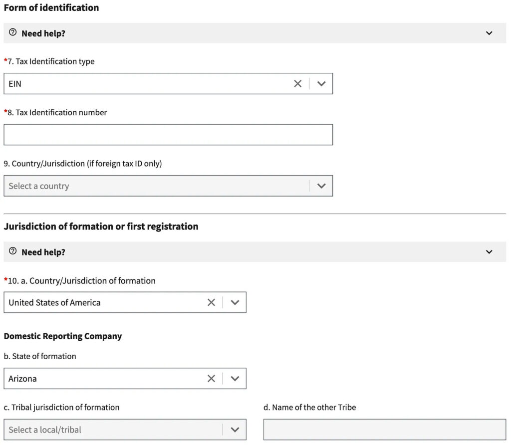 Tax Identification Type

Tax Identification Number

Country/Jurisdiction (if foreign tax ID only)

Jurisdiction of formation or first registration